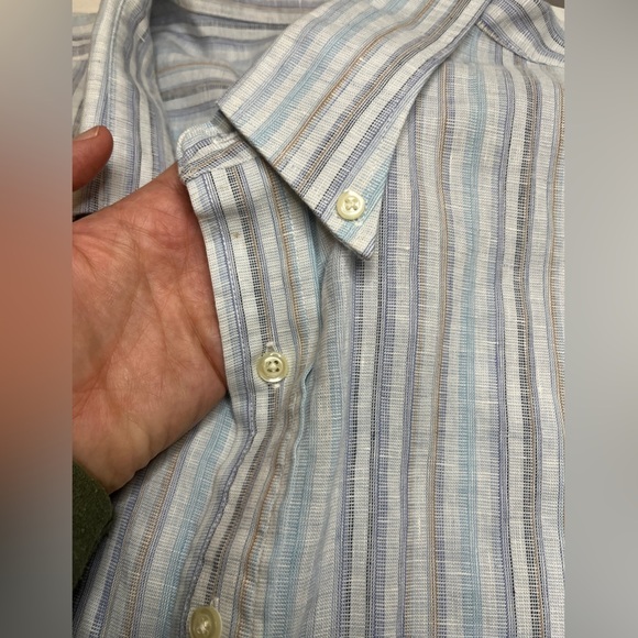 Jos. A. Bank 100% Linen Pastel Spring Striped Short Sleeve Button Up Shirt XL - Picture 3 of 8